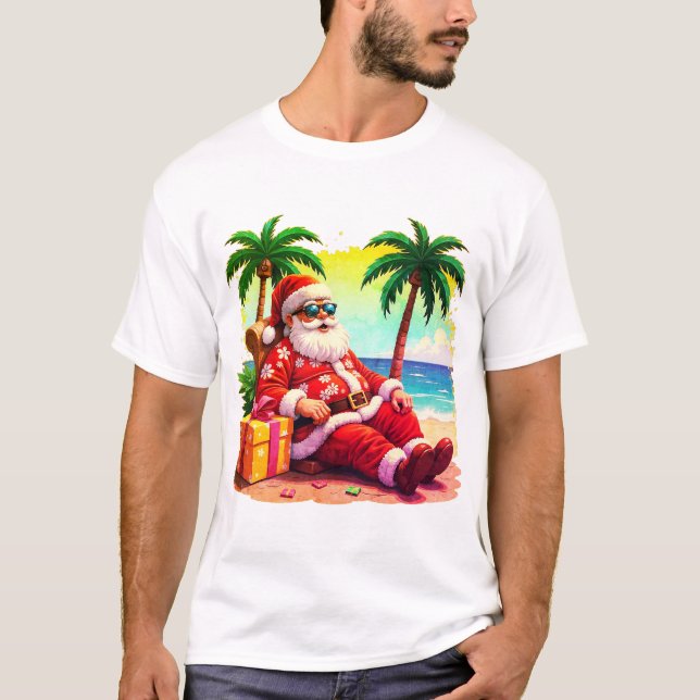 Camiseta papai noel em repouso com presente (Frente)
