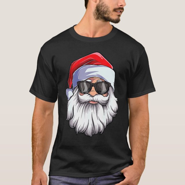 Camiseta Papai Noel encara óculos de sol com barba de chapé (Frente)