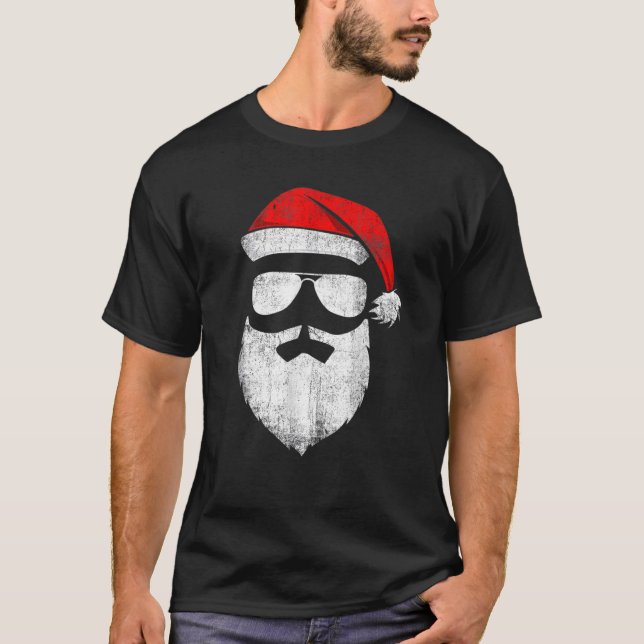 Camiseta Papai Noel Encara Óculos De Sol Com Barba De Chapé (Frente)