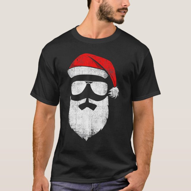 Camiseta Papai Noel Encara Óculos De Sol Com Barba De Chapé (Frente)