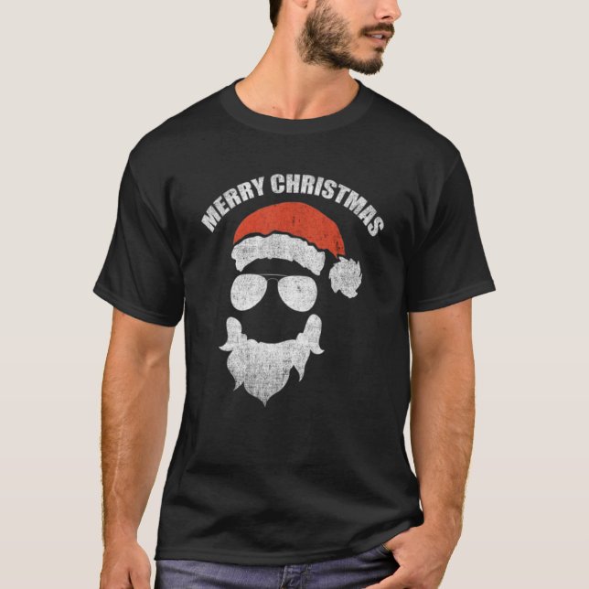 Camiseta Papai Noel encara óculos escuros com barba de chap (Frente)