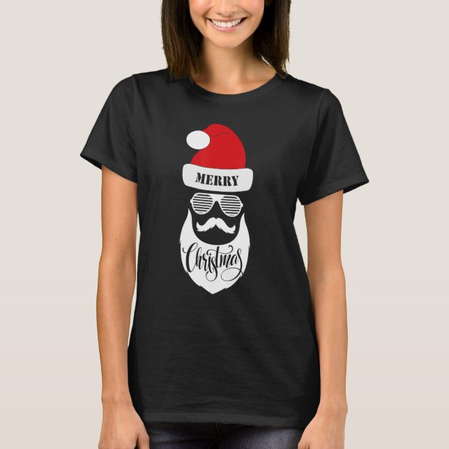 Camiseta Papai Noel encara óculos escuros com barba de chap (Frente)