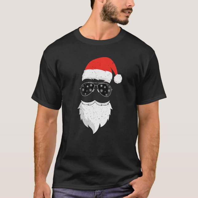 Camiseta Papai Noel encara óculos escuros com barba natalin (Frente)