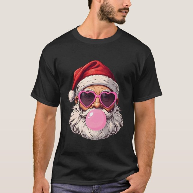 Camiseta Papai Noel engraçado com óculos de sol e chiclete  (Frente)