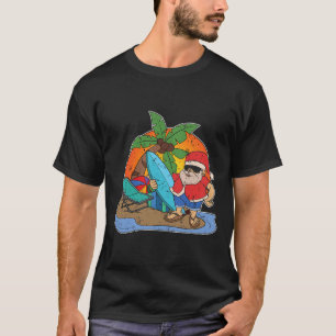 Camiseta Papai Noel engraçado de surfe no pôr do sol Havaia