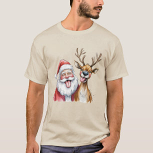 Camiseta Papai Noel engraçado e Rena de Natal de Inverno