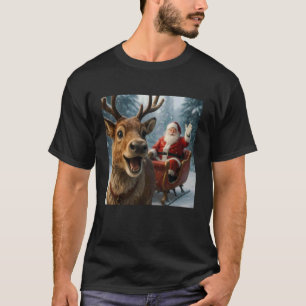 Camiseta Papai Noel engraçado em trenó com Rena de Natal