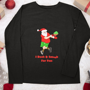 Camiseta Papai Noel Engraçado Jogando Pickleball Eu Dou e E