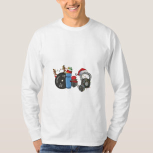 Camiseta Papai Noel engraçado levantando halteres na academ