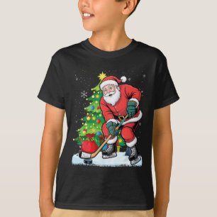 Camiseta Papai Noel Engraçado Natal Hockey no Gelo Crianças