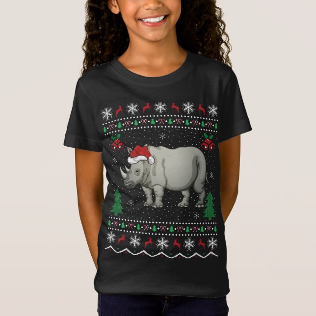 Camiseta Papai Noel Engraçado Presente de Natal Rinoceronte (Frente)