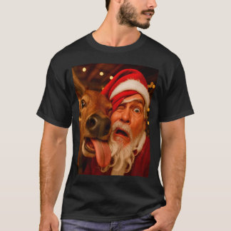 Camiseta Papai Noel Engraçado Selfie Rena Homens Mulheres C