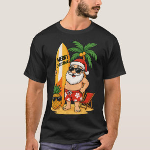 Camiseta Papai Noel engraçado surfando na praia de verão Na