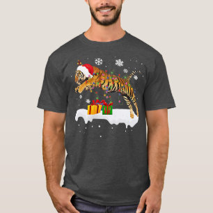Camiseta Papai Noel Engraçado Tigre Animal Luzes de Natal A