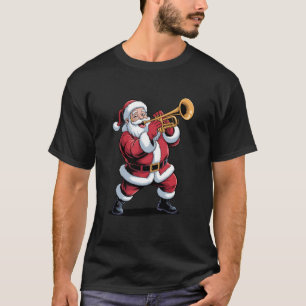 Camiseta Papai Noel engraçado tocando trombeta de Natal