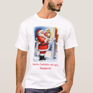 Camiseta Papai Noel engraçado verificando sua lista / Prese