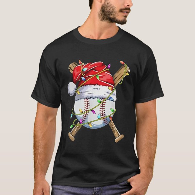 Camiseta Papai noel Esportivo Para Homens Basebal De Natal (Frente)