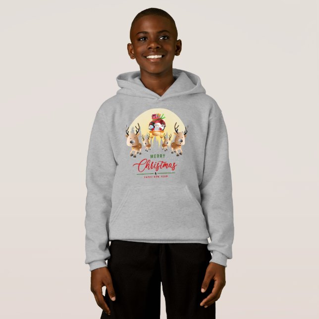 Camiseta Papai Noel está chegando | Moletom com capuz para  (Frente Completa)