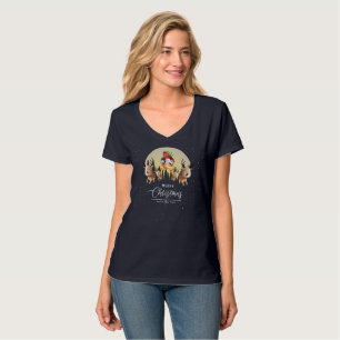 Camiseta Papai Noel está vindo Pescoço-V feminino