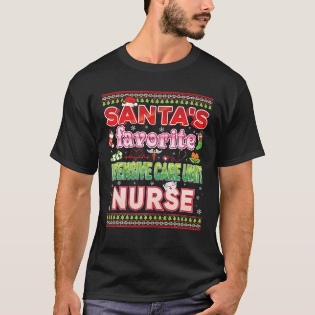 Camiseta Papai noel Favorito De Enfermeiro De Unidade Inten (Frente)