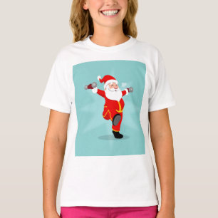 Camiseta Papai Noel fazendo exercícios de malhação