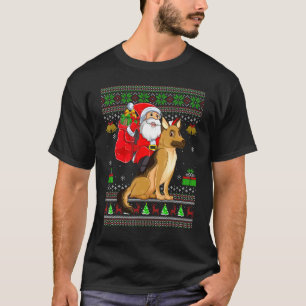 Camiseta Papai Noel Feio Montado em Cachorro Pastor Alemão