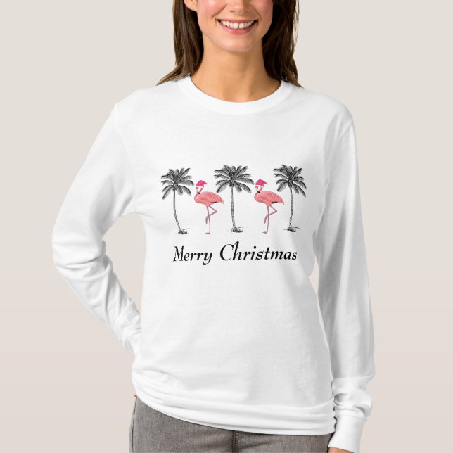 Camiseta Papai Noel Flamingo Feliz Natal (Frente)
