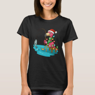 Camiseta Papai Noel Flamingo Pescador Natal para Quem Ama P