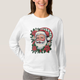 Camiseta Papai Noel Floral Natal Antigo