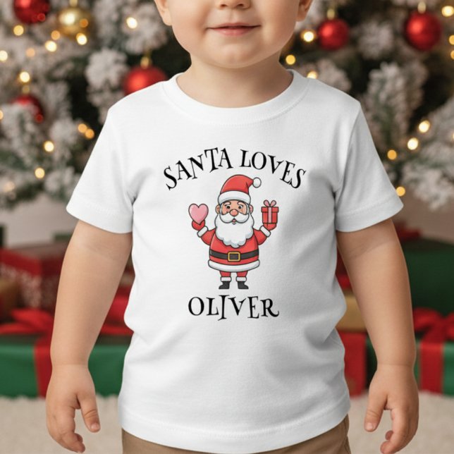 Camiseta Papai Noel Fofo com Coração e Presente - Natal (Criador carregado)