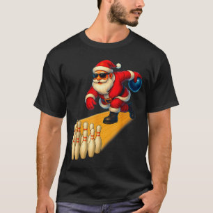 Camiseta Papai Noel Fofo Jogando Bola de Boliche e Pinos de