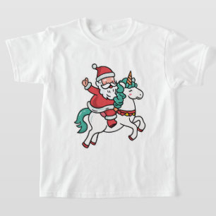Camiseta Papai Noel Fofo Montado em Unicórnio – Adorável