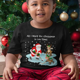 Camiseta Papai Noel Jogando Hóquei com Rena de Natal