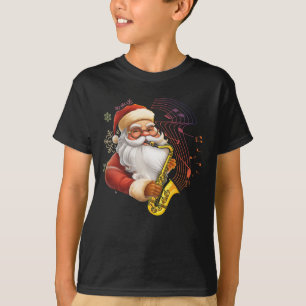 Camiseta Papai Noel Jogando Musical Saxofone Chr