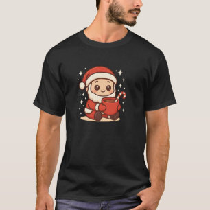 Camiseta Papai Noel Kawaii Fofo Segurando Caneca de Cacau N