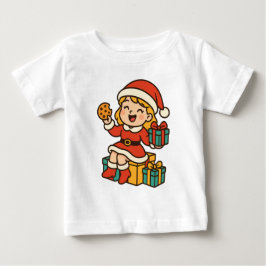 Camiseta Papai Noel Menina com Biscoitos e Presentes