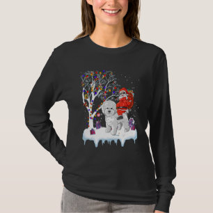 Camiseta Papai Noel montado em Bichon Frise Luzes da árvore