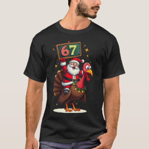 Camiseta 🎅🦃 Papai Noel Montado em um Peru com o Número 67