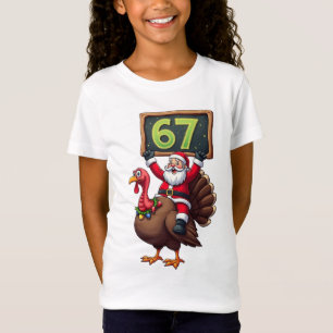 Camiseta 🎅🦃 Papai Noel Montado em um Peru com o Número 67