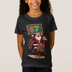 Camiseta 🎅🦃 Papai Noel Montado em um Peru com o Número 67