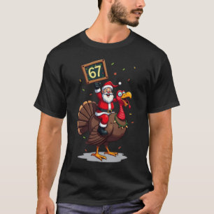 Camiseta 🎅🦃 Papai Noel Montado em um Peru com o Número 67