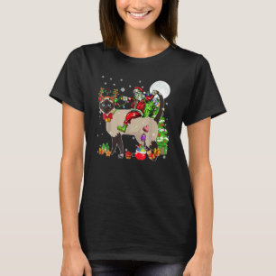 Camiseta Papai Noel Montado Rena Siamês Árvore de Natal