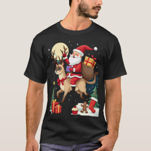 Camiseta Papai Noel Montando Rena Gato Siamês Árvore de Nat