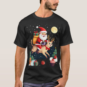 Camiseta Papai Noel Montando Rena Gato Siamês Árvore de Nat