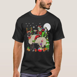 Camiseta Papai Noel Montando Rena Gato Siames Christmas Tre
