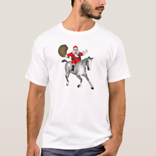 Camiseta Papai Noel montando um cavalo cinza