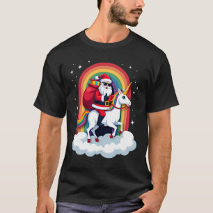 Camiseta Papai Noel Montando Unicórnio Natal Meninas Mulher