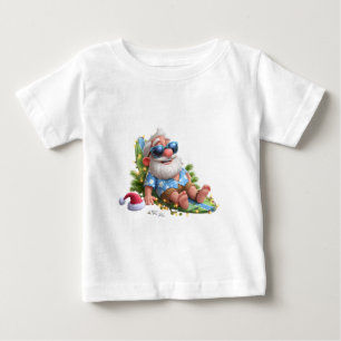 Camiseta Papai Noel na Praia Férias de Verão Luzes de Natal