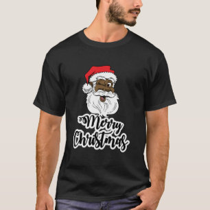 Camiseta Papai Noel Negro Piscando Olhos Alegre Papai Noel