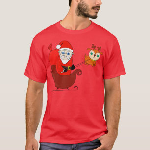 Camiseta Papai Noel no Sleigh com uma Rena Fofa